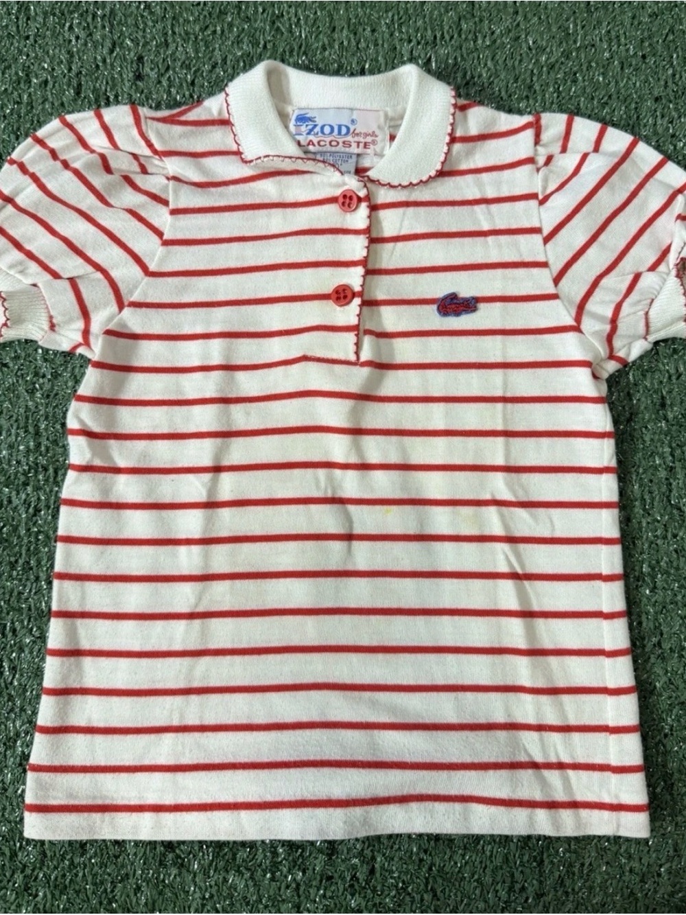 VTG Izod Lacoste Striped Polo Shirt Collar Girl Size 5 Pink Alligator Button Up